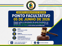 Câmara de Antas terá ponto facultativo no dia 5 de junho, sexta-feira